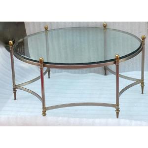 1970′ Round Shape Coffee Table Maison Jansen Iron And Bronze, H 47.5, ø 98 Cm