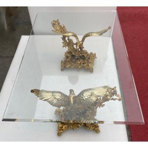 1970′ Coffee Table With Eagles In Gilt Bronze Signed By Boeltz For Roméo Paris