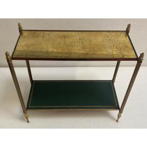 1950/70′ Maison Bagués End Of Sofa In Bronze Gold Leaf And Leather Trays 64 X 29 Cm