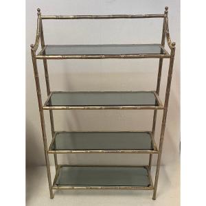 1970′ Nickel Plated Metal Shelf With 4 Levels Maison Baguès Style Bamboo Decor 70 X 24 H 117 Cm