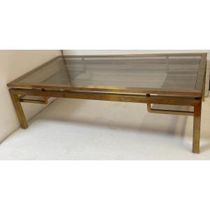 1970′ Rectangular Coffee Table Guy Lefevre For Jansen In Brass And Glass 127 X 67 Cm H 37 Cm