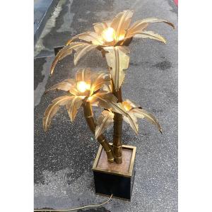 1970′ Palm Tree Floor Lamp, Brass By Barbier, Maison Jansen 3 Heads Brutalist Style H: 100