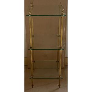 1970′ Maison Baguès Style 3-tier Shelf Bronze And Glass 34.5 X 34.5 Xh 83 Cm