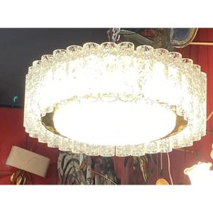 1970′ Doria Ceiling Light 32 Crystals Blown Glass Design Venini Murano ø 45 Cm