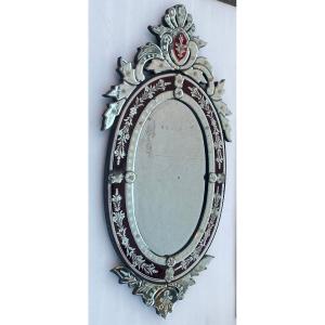 1970′ Oval Venetian Mirror Purple Color H 107 X 50 Cm