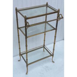 1970′ Maison Baguès 3-tier Bronze Shelf With Towel Rack Glass Trays 45 X 34 H 85