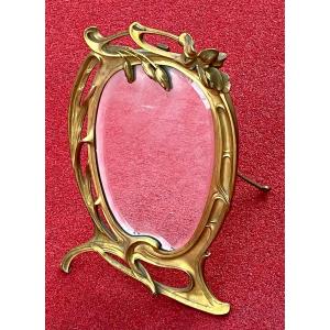 1900′ Art Nouveau Bronze Mirror Floral Decor H 43 L 29 Cm
