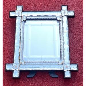 1900′ Venetian Mirror To Table Napoleon 3 Style Bamboo Decor In The Center H 43.5 Xl 36.5 Cm