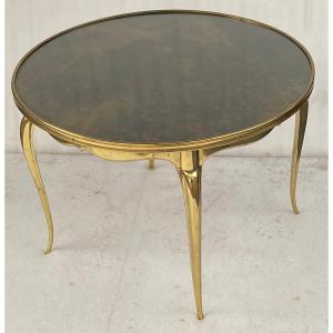 1970′ Round Coffee Table Gilt Bronze Maison Jansen ø 65 H 44 Cm