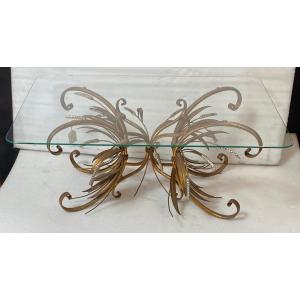 1970s Coco Chanel Style Gold And Silver Wheat Sheaf Coffee Table