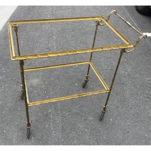 1970′ Rolling Trolley In Bronze And Gilded Brass Maison Baguès Palm Tree Decor