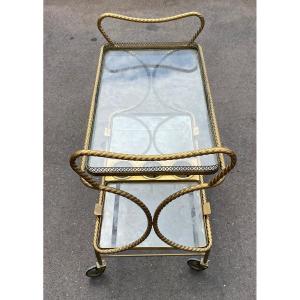 1970′ Rolling Bar In Bronze And Gilded Brass Maison Baguès Or Maison Jansen Passementerie Decor