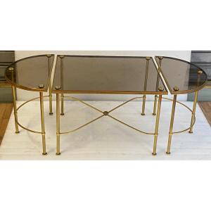 1970′ Tripartite Bronze Table Top In Smoked Glass Maison Baguès Style
