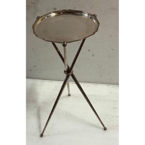 1950s Travel Tripod Side Table, Silvered Bronze, Maison Jansen Or Bagués, ø 26 Cm, H 55 Cm