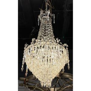 1950s Chandelier With Cabochon Crystals And 3 Lights, H 90 Cm, ø 50 Cm