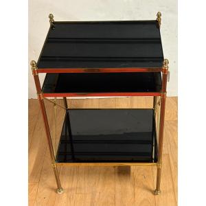 1970s Bronze End Table With 3 Opaline Glass Top, Maison Baguès, With Crossbars, 32 X 40 X 63 Cm (h)