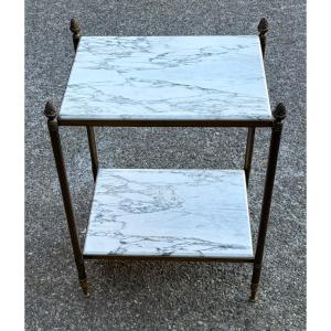 1970 Side Table Or End Table With Arabescato Marble, Maison Baguès, 43 X 34 X H 59 Cm
