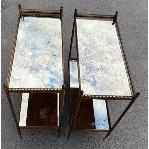 1950s/70s Pair Of Baguès House Shelves 64 X 30 Cm H 68 Cm Aged Oxidized Mirrored Shelves