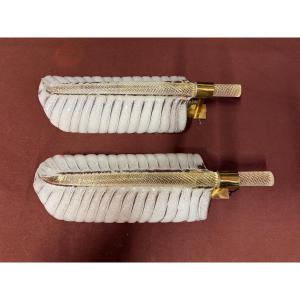 1950/70 Pair Of Wall Sconces In The Style Of Barovier & Toso Or Veronese For Arbus, Murano Crystal, 43 H