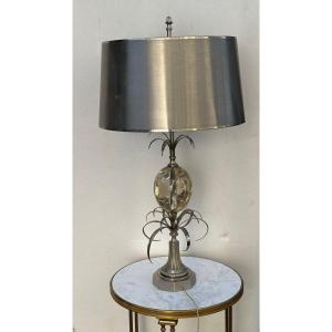 1950/70 Silvered Bronze Lamp And Fractable Resin Egg Signed Charles