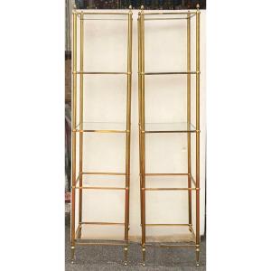 1970′ Pair Of Bronze 5-level Shelves Maison Baguès Glass Shelves 36.5 X 54 H 163 Cm