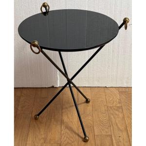 1940s–50s Wrought Iron Side Table With Brass Ornaments, Jacques Adnet Style