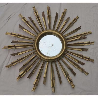 1900'  Sun Mirror Golden Wood Gold Leaves 81 Cm Diameter