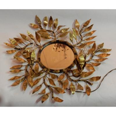 1970 ′ Lighting Wall Lamp In Brass Maison Jansen 2 Lights And A Baroque Style Mirror