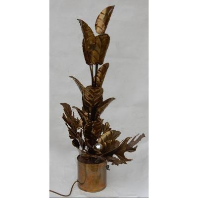 1970 ′ Lighting Plant In Brass Maison Jansen 2 Bulbs H 87 Cm