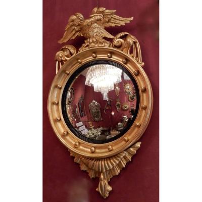 1880/1900 ′ Convex Mirror With Eagle, Golden Wood H 103 Cm