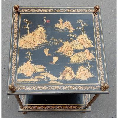 1950 ′ Maison Baguès Table Bamboo Decor In Gilt Bronze With Chinese Lacquer Trays 40x 0 X H59