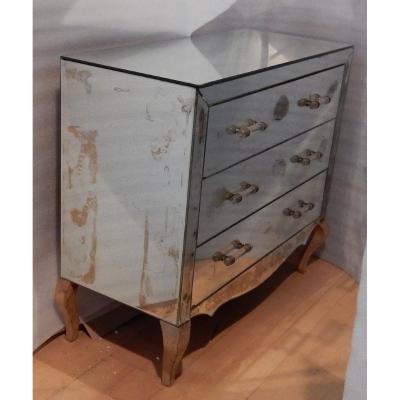 1940/50 ′ Art Deco Vintage Mirror Dresser 3 Drawers 6 Glass Handles