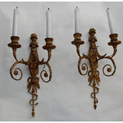 1880 ′ Pair Of Bronze Sconces Children Playing 2 Trumpets Model By Jean Haure