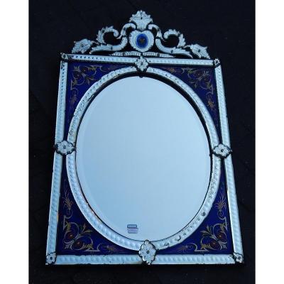 1880/1900 'venice Rectangular Pediment Mirror With Glass Frame Decorated With Enameled Flowers