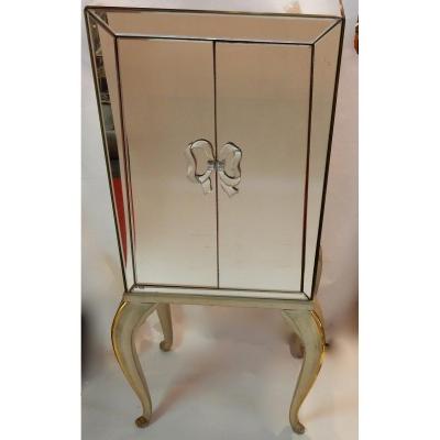 1940 ′ Jansen Art Deco Cabinet Adorned With Mirrors