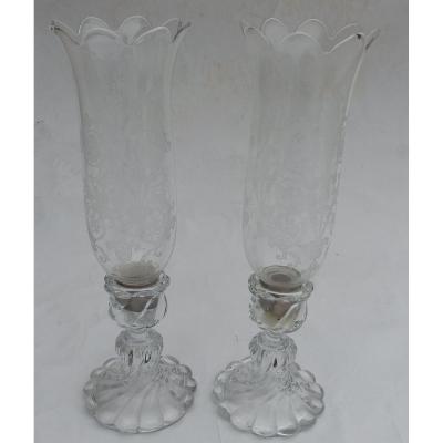 1950/70 Pair Of Crystal Candlesticks Torsions Baccarat Model Tors Signed