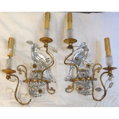 1970 ′ Pair Of Wall Lights In La Perruche Style Baguès