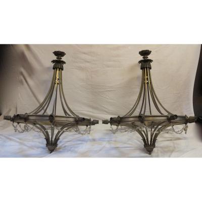 1950 ′ Pair Of Chandeliers 10 Lights Style Maison Jansen H 124 Xd 104 Cm