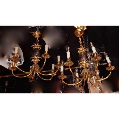 1950-70 ′ Pair Of Pineapple Chandeliers Style Maison Charles