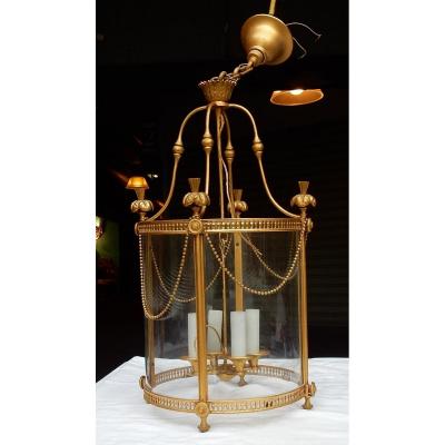 1950/60 Lantern In Gilt Bronze Style Lxiv Height: 59 Cm Diameter: 36 Cm