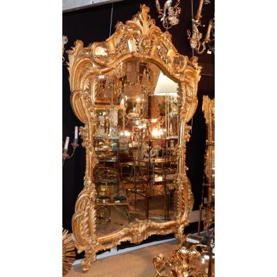 1850 ′ Louis 15 Style Mirror In Golden Wood Mercury Ice 2m40 X 1m50