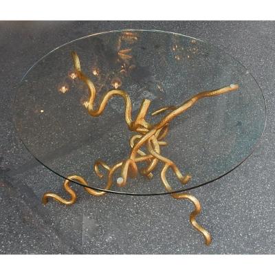 1970 ′ Wrought Iron Coffee Table With Interlacing Dlg Agostini Or Giacometti
