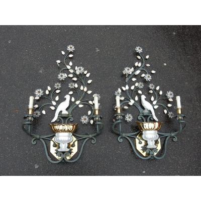 1970 ′ Pair Of Banci Wall Lights At La Perruche Style Maison Baguès H 98 Cm