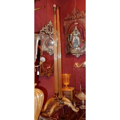 1950/70 Pair Of Floor Lamps Or Similar Tripod Barovier & Toso With Gold Paillons