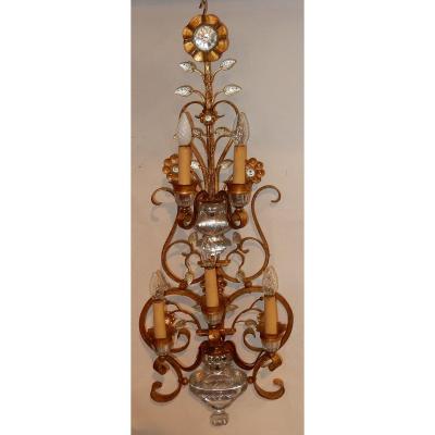 1970 ′ Wall Lamp Style Maison Baguès Or Banci 5 Lights H 104 Cm