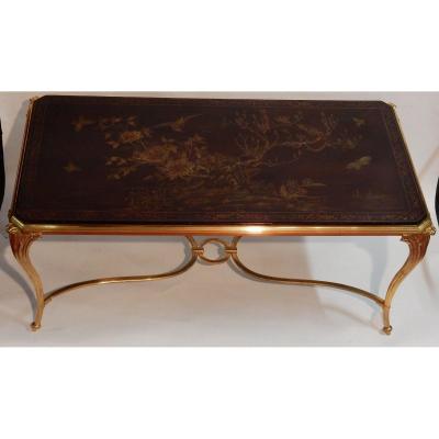 1940/50 Coffee Table Lacquer Tray From China Maison Baguès In Gilt Bronze