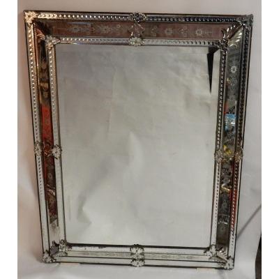 1850 'lxiv Style Venetian Mirror Floral Decor - 125 X 99 Cm