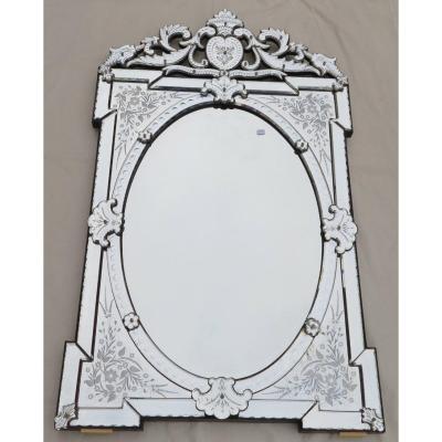 1880/1900 ′ Venice Mirror Napoleon III With Openwork Fronton 143 Hx 83 Cm