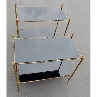 1970 ′ Pair Of Gilt Bronze Palm Trees Tables Style Maison Charles 74 X 38 X H68 Cm