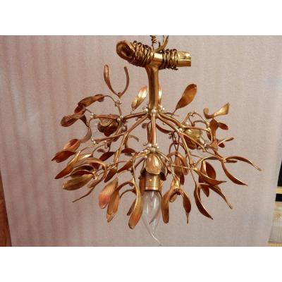 1900 ′ Boule De Gui Chandelier In Bronze Art Nouveau Has 3 Sockets In The Shape Of Tulips D 43 Cm